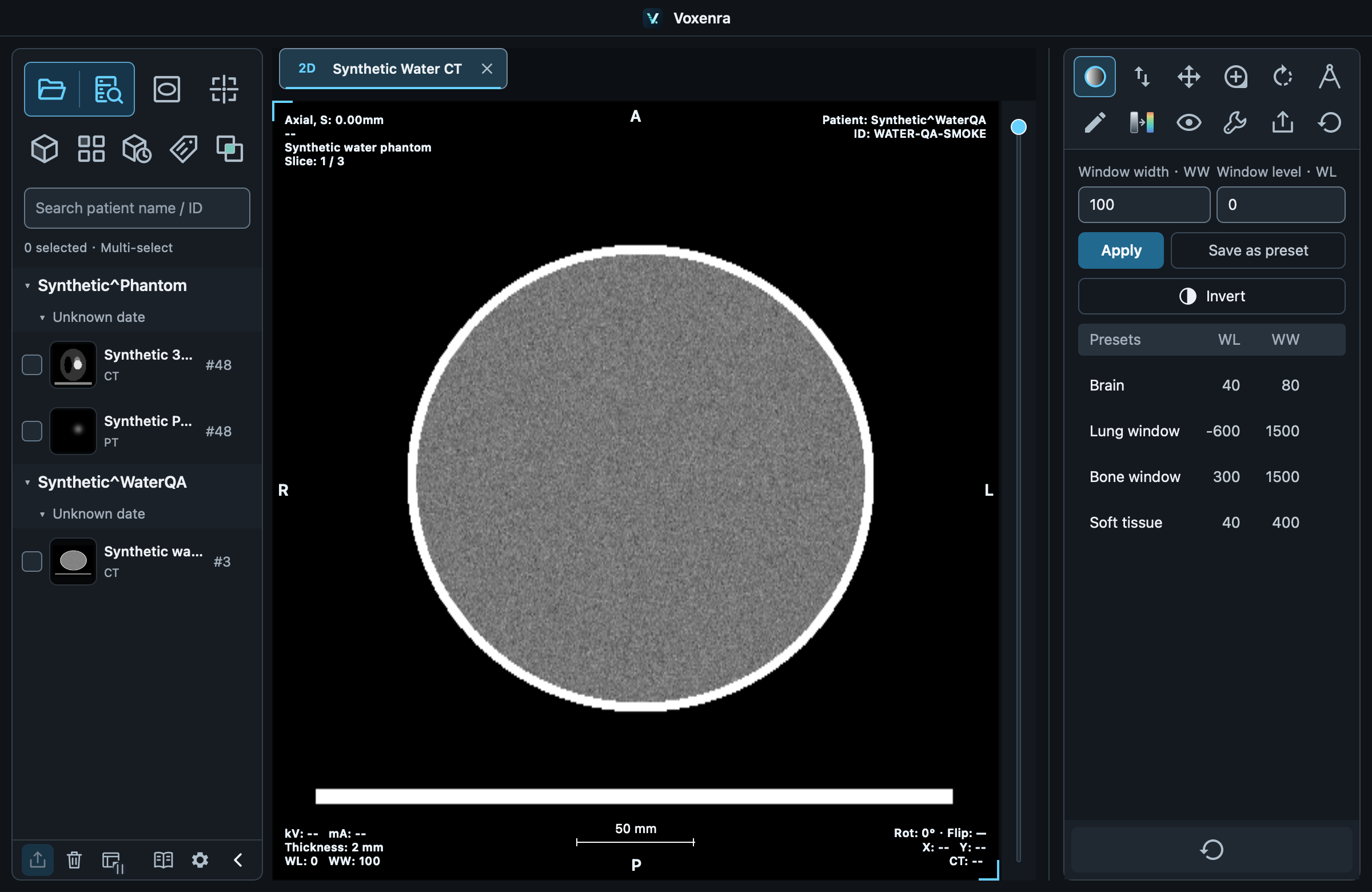 Select series on the left, tools on the right, and interact with the image in the center.